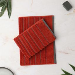 SPACES Set of 2 Orange High Loft Ribbed Texture 575 GSM Cotton Hand Towels-picture-22