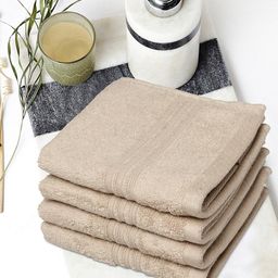 SPACES Set Of 4 Brown Solid Pure Cotton 450 GSM Light Weight Face Towels-picture-8