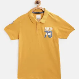 UTH by Roadster Boys Mustard Yellow Typography Applique Polo Collar Applique T-shirt-picture-47