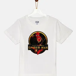 YK Marvel Boys White Spider-Man Printed High Neck Pure Cotton T-shirt-image-82
