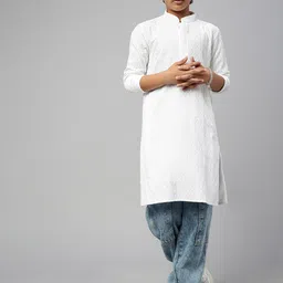Sangria Boys Geometric Chikankari Embroidered Mandarin Collar Long Sleeve Cotton Kurta-picture-33