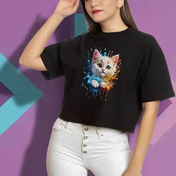 Elibolz Graphic Printed Round Neck Short Sleeves neck Cotton Oversized T-shirt-image-2