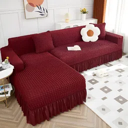Cortina Maroon 2 Pieces Elastic Stretchable 5 Seater L Shape Sofa Cover-picture-43