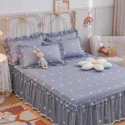 JC HOME Grey & White Printed Pure Cotton Double Queen Bed Cover With Pillow Covers-picture-34