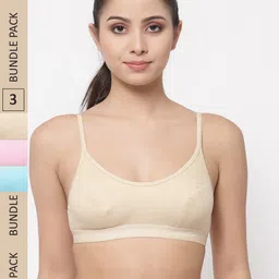 College Girl Pack of 3 Non-Padded Non-Wired All Day Comfort Cottton Sports Bra-picture-23
