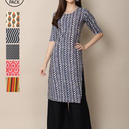 7threads KALINI Women Pack of 6 Digital Printed Crepe Straight Kurtas-picture-16