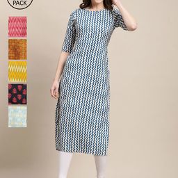 7Threads Women Pack of 6 Digital Printed Crepe Straight Kurtas-picture-14