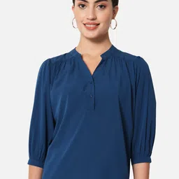 ALL WAYS YOU Mandarin Collar Cuffed Sleeve Gathered Top-picture-34