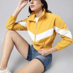 SHOWOFF Colourblocked Mock Collar Long Sleeves Windcheater Crop Bomber Jacket-picture-18