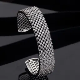 ZENEME Rhodium-Plated Brass American Diamond Cuff Bracelet-picture-21