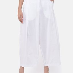GRASS by Gitika Goyal Women White Classic Loose Fit Pleated Culottes Trousers-picture-1
