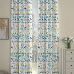 Myntra Elegant Homes White & Blue Set of 2 Geometric Long Door Curtain image 1