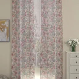Myntra Elegant Homes White & Blue Set of 2 Floral Sheer Long Door Curtain-picture-23