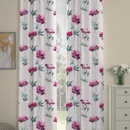 ROSARA HOME White & Pink Set of 2 Floral Printed Long Door Curtain-picture-38