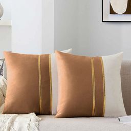 AEROHAVEN Brown & Gold-Toned Set of 2 Velvet Square Cushion Covers-picture-17