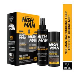 Nishman Hair Building Keratin Fiber Kit - Fiber Locking Mist 100ml & Fiber 21g- Dark Brown-picture-2