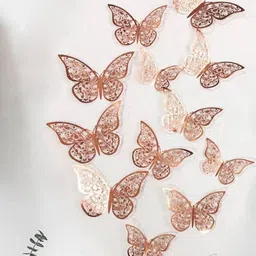 Jaamso Royals 12 Pcs Rose 3D Butterfly Self Adhesive Wall Stickers-image-25