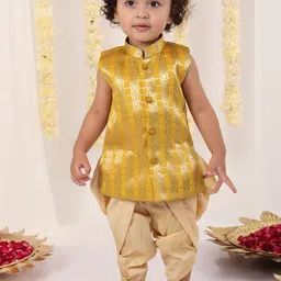 JBN Creation Boys Ethnic Motifs Woven Design Mandarin Collar Kurta with Dhoti Pants image 1