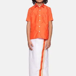 Sethukrishna Boys Orange & White Solid Shirt with Dhoti Set-picture-49