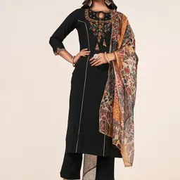 Sangria Black Embroidered Kurta With Trouser & Dupatta-image-69