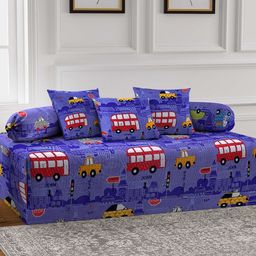 Arrabi Set Of 6 Red & Blue Cartoon Printed Cotton Blend Diwan Set-picture-30