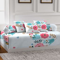 Arrabi Set of 6 Blue & Pink Printed Cotton Diwan Set-picture-43