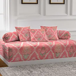 Arrabi Peach-Colored Set of 6 Printed Diwan Set-picture-48