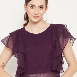 Bitterlime Purple Ruffles Georgette Top-picture-12