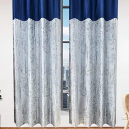 Stella Creations Blue 2 Pieces Floral Room Darkening Door Curtains-image-34
