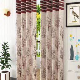 Homefab India Maroon & Beige Set of 2 Floral Room Darkening Long Door Curtain-picture-22