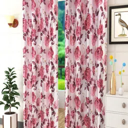 Homefab India Maroon & White Set of 2 Floral Room Darkening Long Door Curtain-picture-22