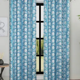 ROMEE Turquoise Blue & White 2 Pieces Floral Room Darkening Long Door Curtains-image-77