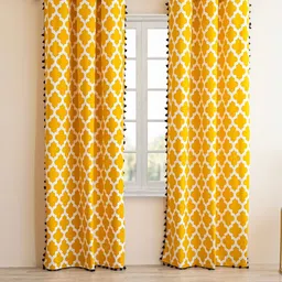 HOMEMONDE 2 Pcs Yellow & White Ethnic Motifs Cotton Room Darkening Long Door Curtain-picture-41