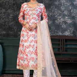 KALINI Floral Printed Beads & Stones Detailed Organza Unstitched Dress Material-picture-19