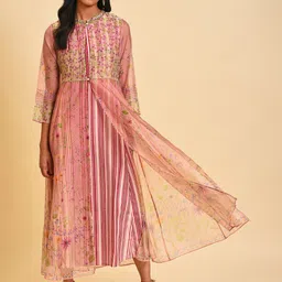 WISHFUL Floral Print Ethnic A-Line Midi Ethnic Dress-image-30