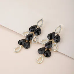 Carlton London Black Gold-Plated Handcrafted Contemporary Drop Earrings-picture-29