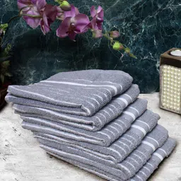 Athom Living Grey & White 6 Pieces Striped Cotton 150 GSM Soft Hand Towels-image-56