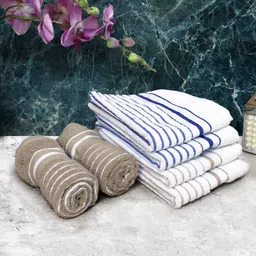 Athom Living White & Beige 6 Pieces Striped 150 GSM  Cotton Soft Hand Towels-picture-41