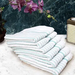 Athom Living White & Green 6 Pieces Striped Cotton 150 GSM Soft Hand Towels-picture-19