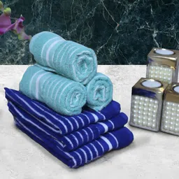 Athom Living Blue & Green Striped Cotton 150 GSM Soft Hand Towels-picture-29