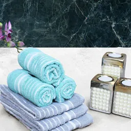Athom Living Blue & Green 6 Pieces Striped Cotton 150 GSM Soft Hand Towels-picture-28