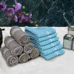 Athom Living Blue & Brown 12 Pieces Striped Cotton 150 GSM Soft Hand Towels-picture-24