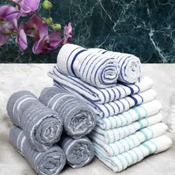 Athom Living Grey & White 12 Pieces Striped Cotton 150 GSM Soft Hand Towels-image-8
