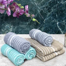Athom Living Grey & Beige 6 Pieces Striped Cotton 150 GSM Soft Hand Towels-picture-36