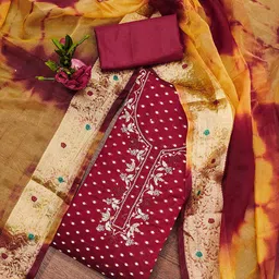 KALINI Embellished Pure Cotton Unstitched Dress Material-image-47