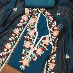 KALINI Floral Embroidered Pure Silk Unstitched Dress Material-image-10