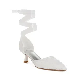 Rag & Co Womens White Lace Kitten Gladiator Heels-picture-13