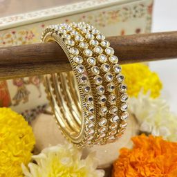 wedding chuda by hitesh bangles Wedding Chuda by Hitesh Set Of 4 Kundan Stone Studded Meenakari Bangles-picture-36