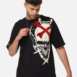 PUNK Men Black Printed Applique Oversized  T-shirt-picture-52