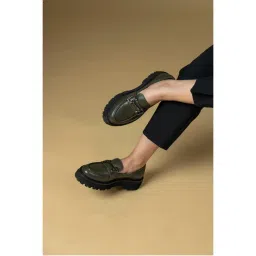 MIORAH Olive Premium Leather Casual Loafers-image-28